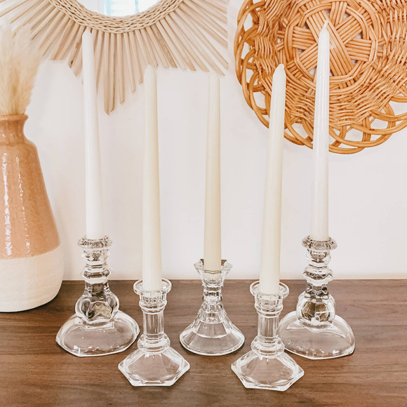 Vintage White Tapered Crystal Candlestick Set Boho